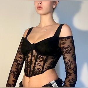 Black Lace Off-Shoulder Corset Top